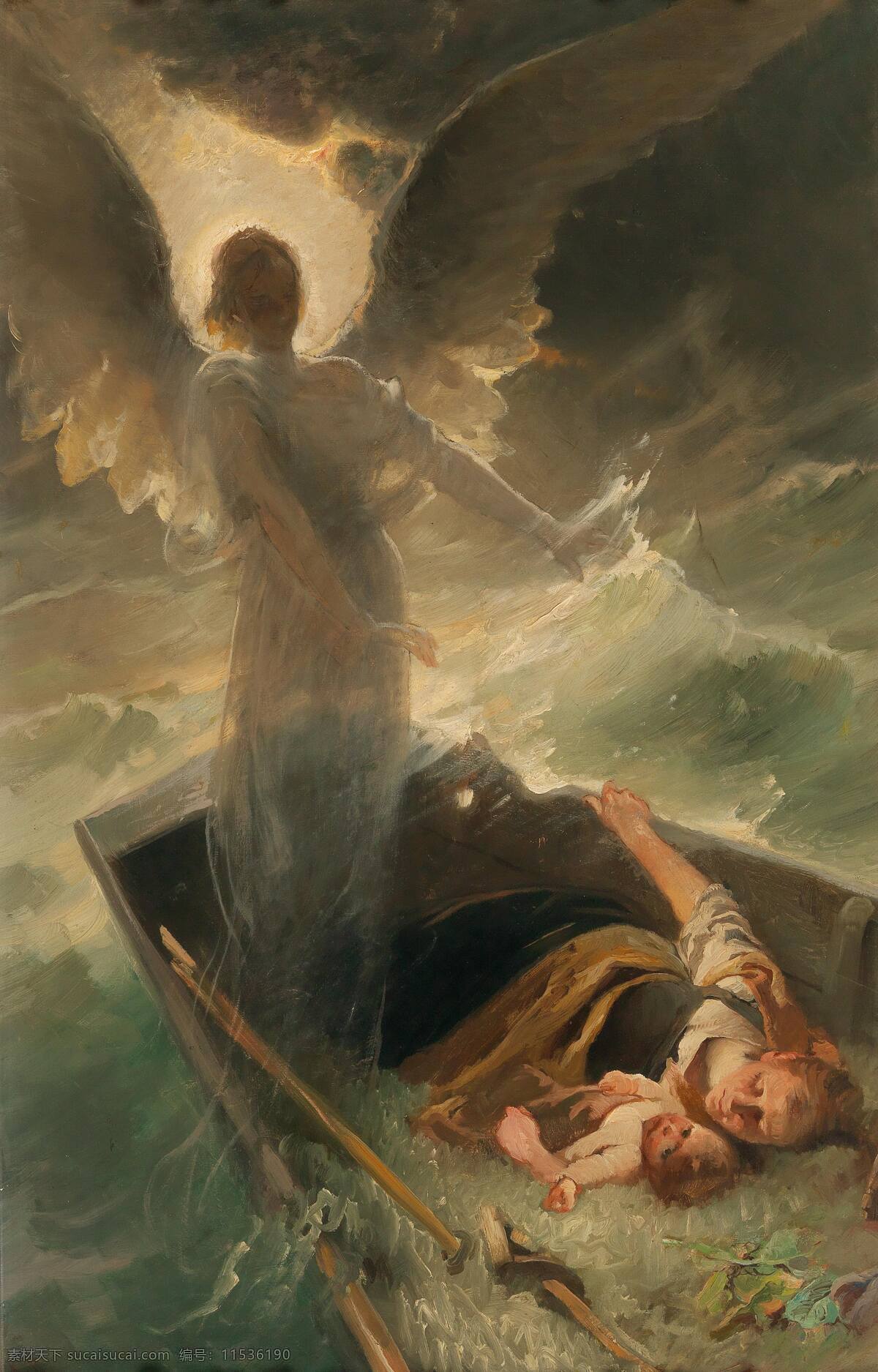 卡尔183 劳普作品 德国画家 圣经故事 海难 一对母子 凶多吉少 天使降临 搭救 19世纪油画 油画 文化艺术 绘画书法