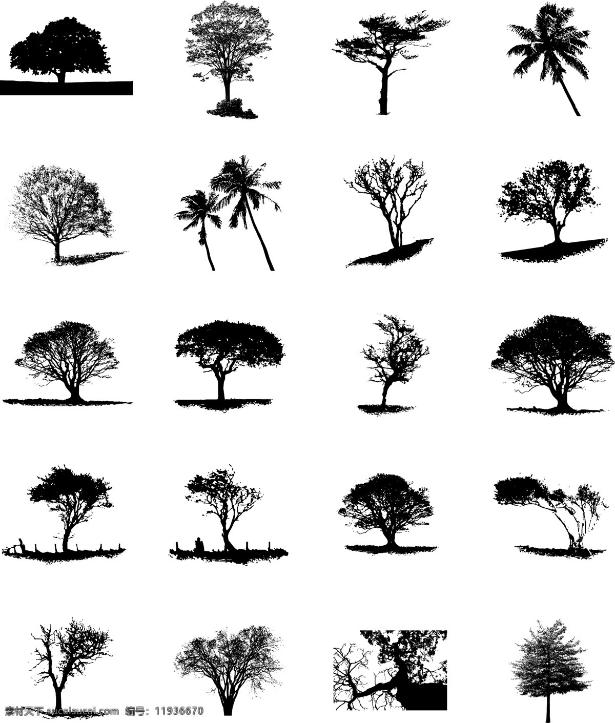 园林 树木 剪影 矢量 矢量素材 矢量图 其他矢量图