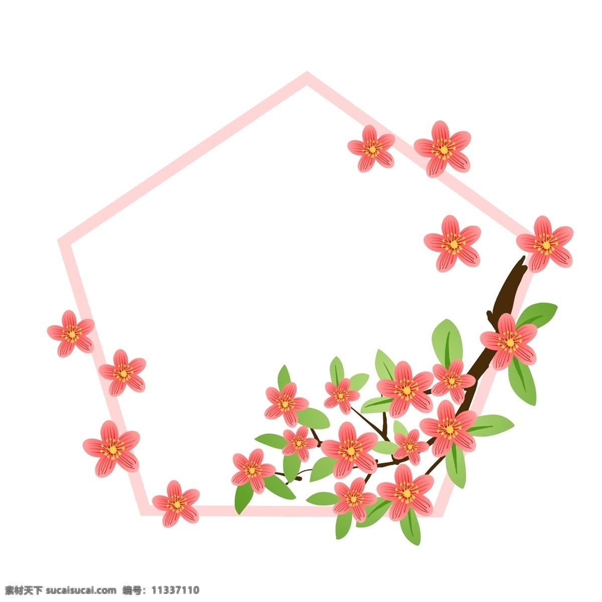 粉色 小花 边框 插画 粉色的边框 小花边框 漂亮的边框 植物边框 多边形边框 立体边框 精美的边框