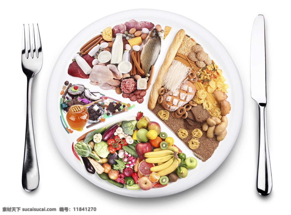 膳食宝塔 均衡膳食 营养素 脂肪 肉类 蛋白质 淀粉 维生素 营养饼状图 健康宣传 饮食健康 饮食营养 国外广告设计