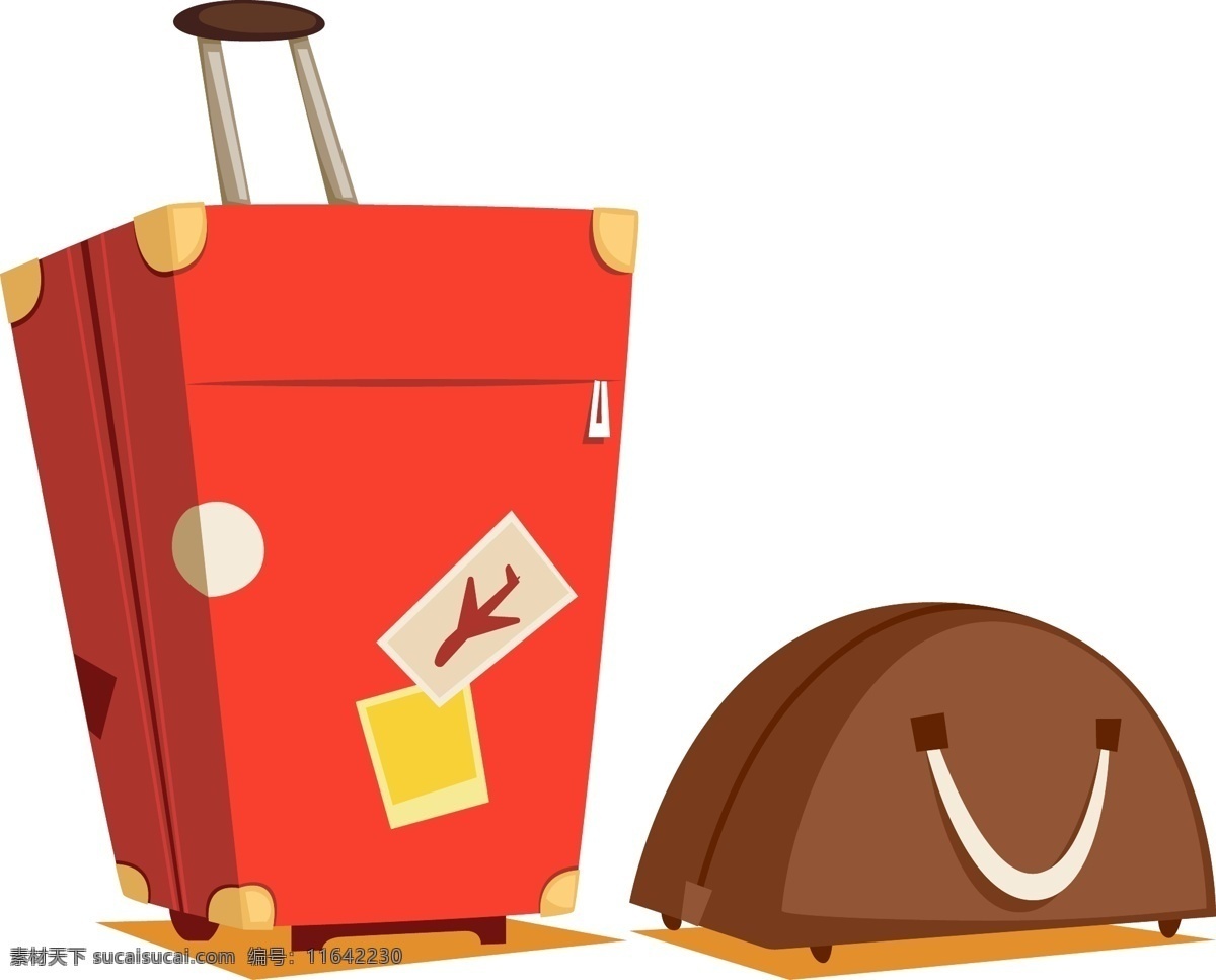 手绘 卡通 行李箱 元素 红色行李箱 ai元素 透明元素 免抠元素