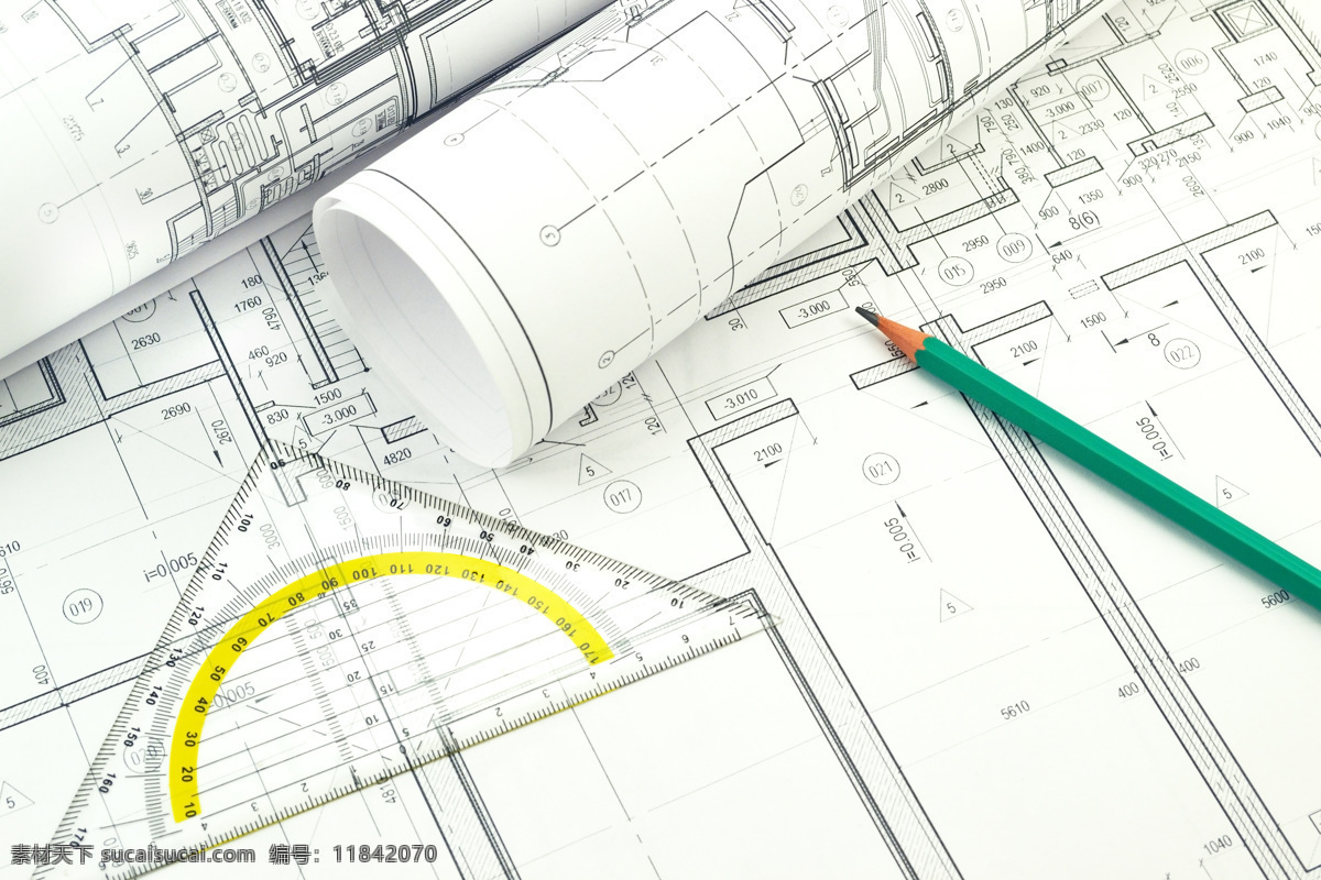 制图 工具 图纸 三角板 铅笔 平面图 设计图 建筑设计图 建筑设计 环境家居 白色