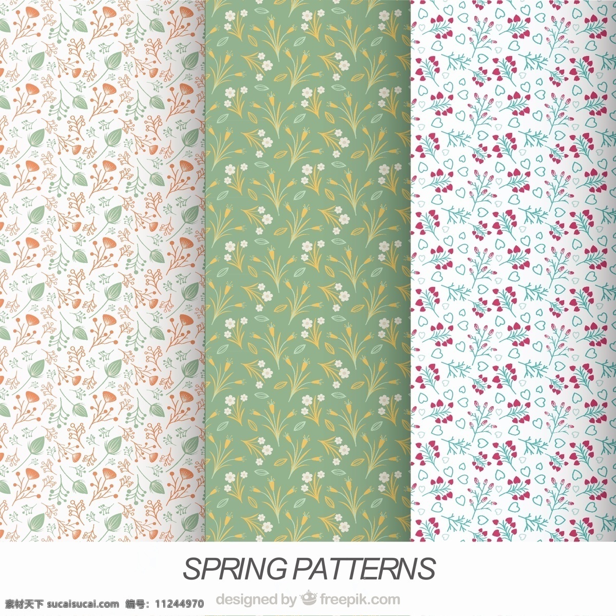 三 种 春季 花卉 图案 背景 自然 花卉背景 花卉图案 色彩 平面 植物 装饰 无缝模式
