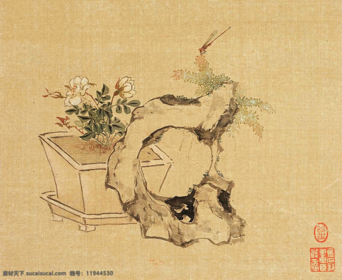 彩墨画 国画 国画艺术 红蜻蜓 花卉 绘画书法 绿叶 美术 花卉奇石小品 水墨画 盆景 奇石 印章 花鸟 虫草 画 小品 文化艺术 装饰素材 雕刻 图案