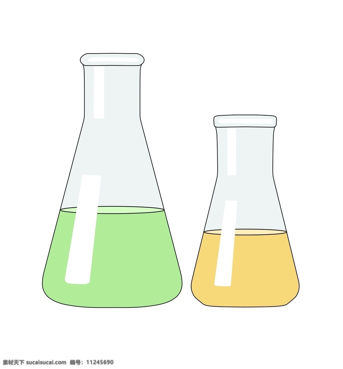 两个 化学 烧瓶 插图 化学烧瓶 玻璃烧瓶 绿色化学药物 黄色液体 两个烧瓶 化学烧瓶插图 烧杯