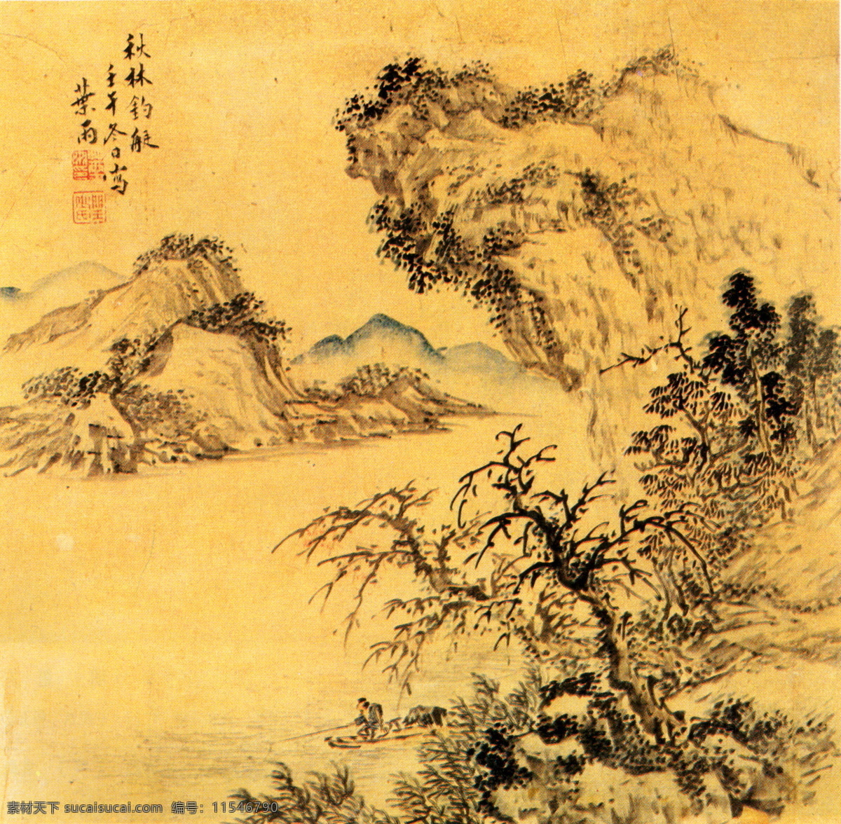 山水画 古典藏画 设计素材 山水名画 书画美术 黄色