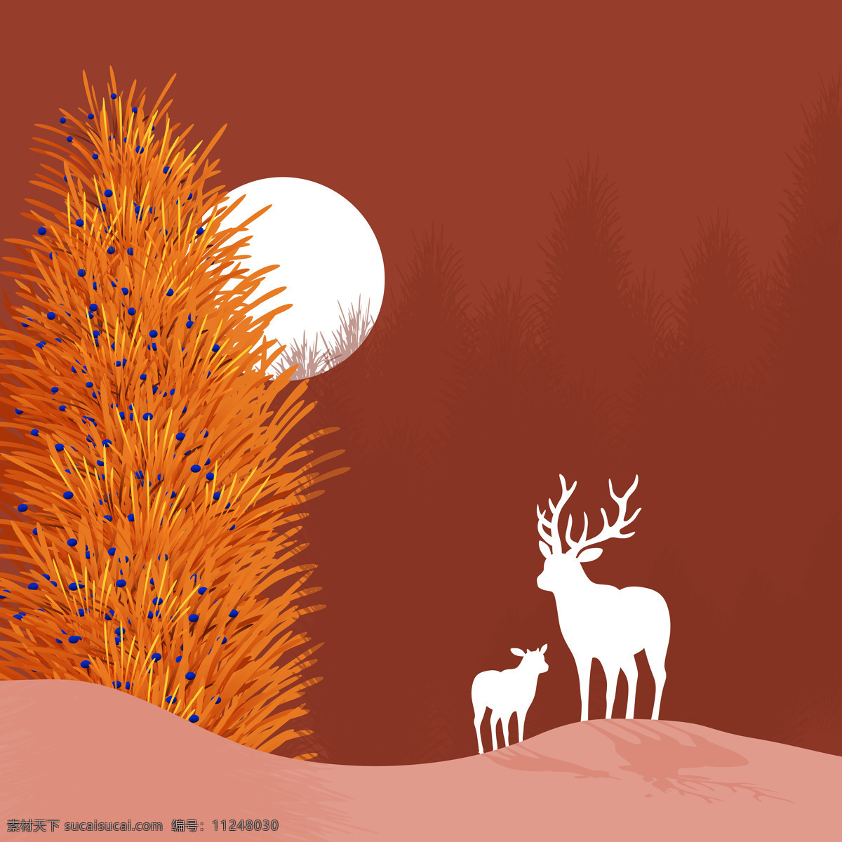 秋天 鹿子 插图 季节 动物