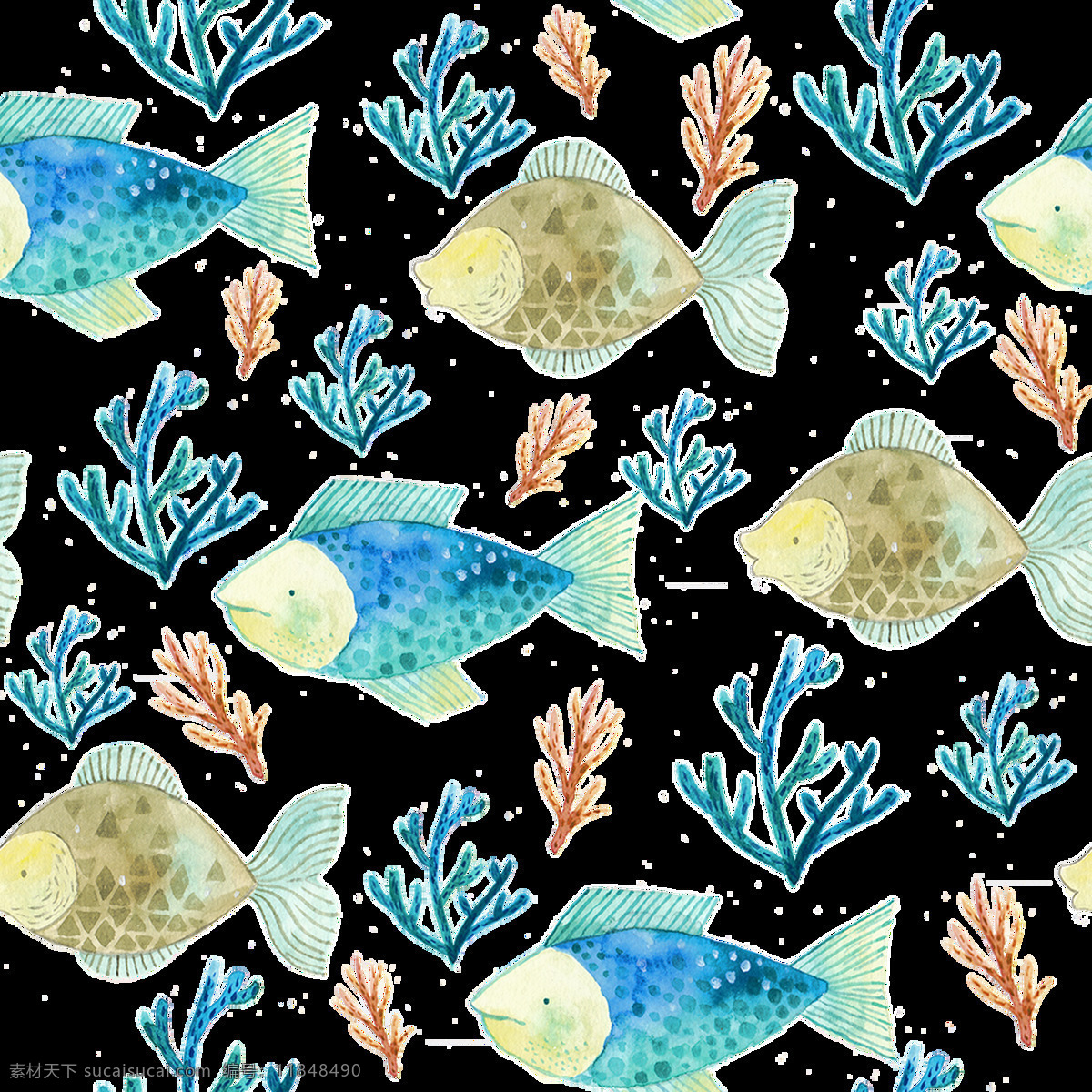 鱼类 卡通 透明 多彩 水彩 免扣 手绘 透明素材 装饰 设计素材 淘宝素材 海报设计装饰 装饰图案