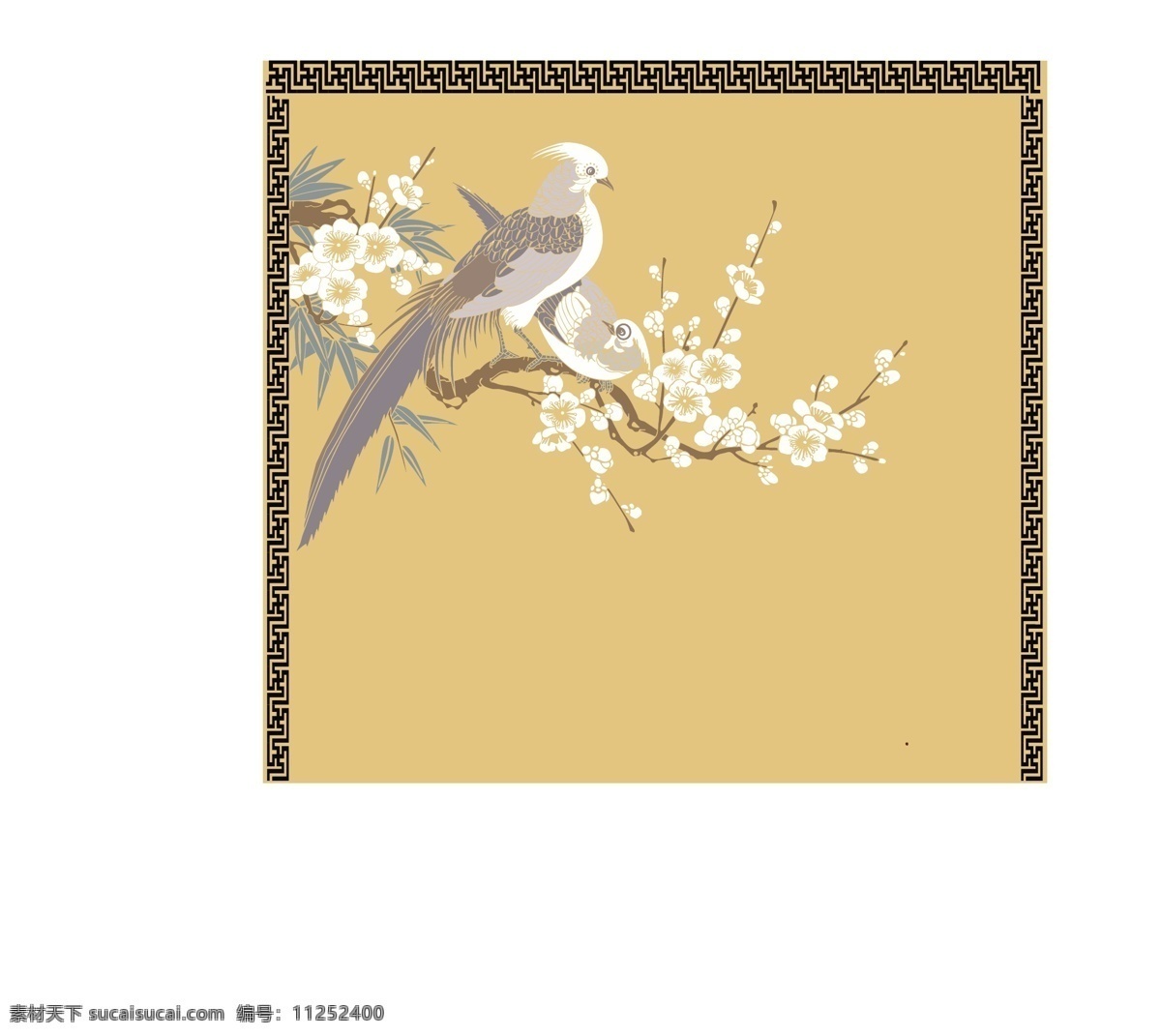 硅藻泥中式 喜鹊 花鸟 梅兰鸟 喜雀 小白花 自然景观 自然风光