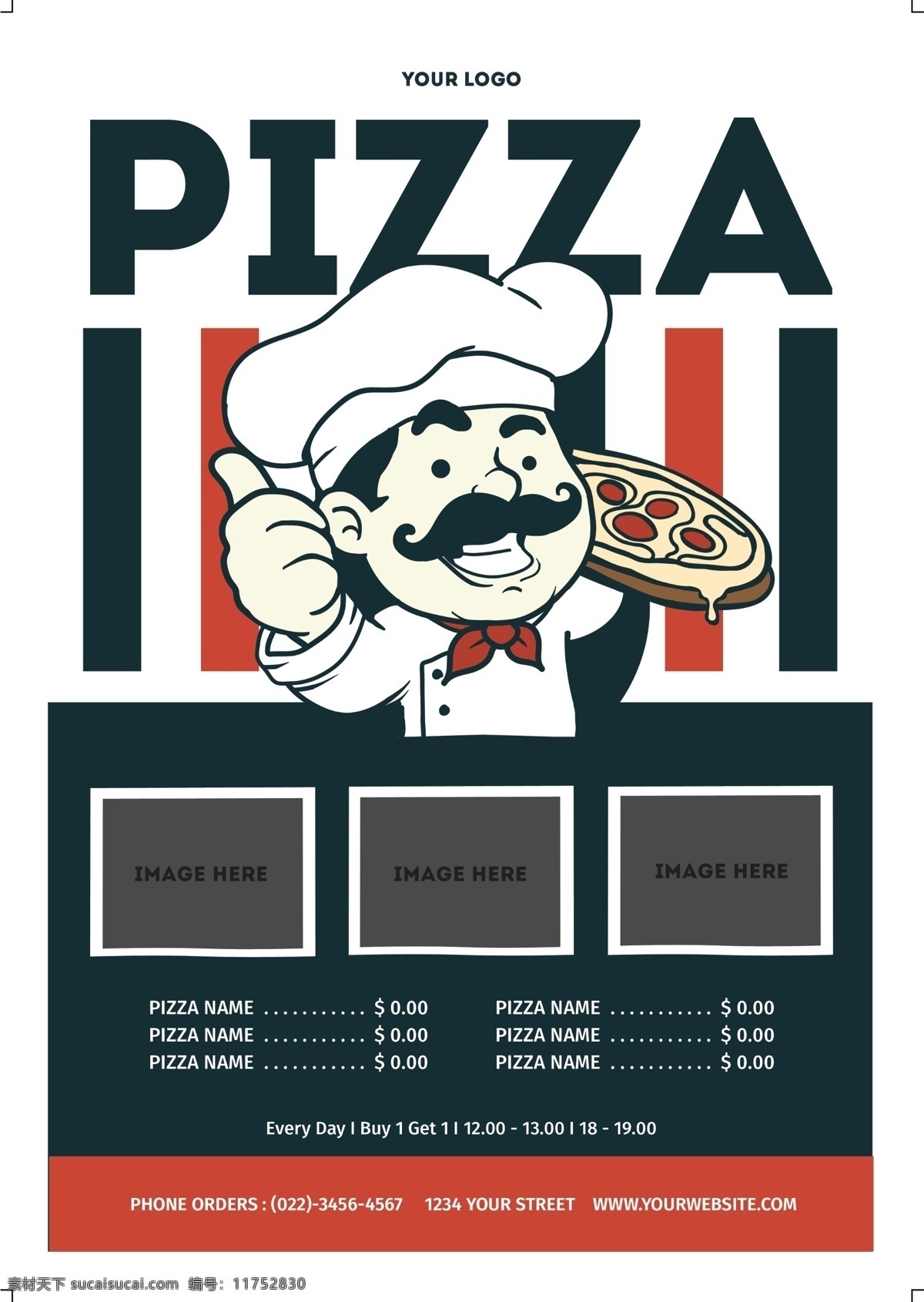 可爱 卡通 披萨 店 宣传 单张 海报 披萨宣传单 卡通厨师 宣传单 菜单