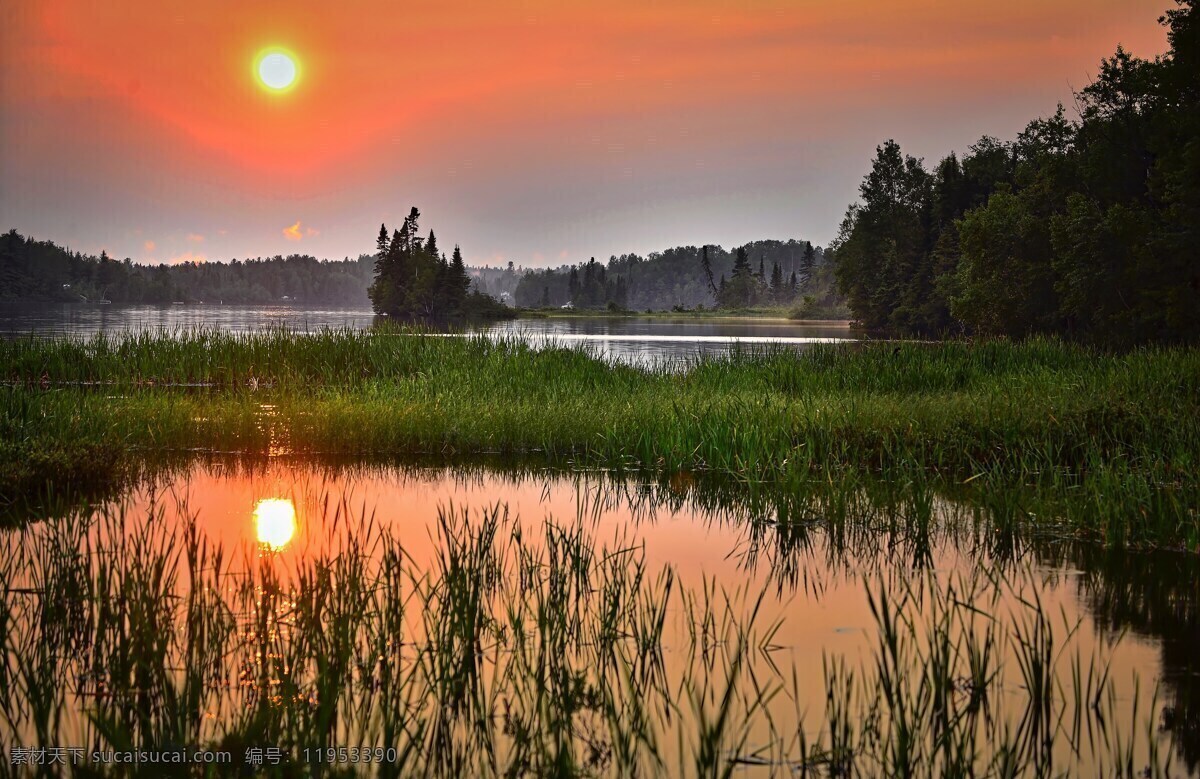 夏季 暮 光 城 日落 湖 景观 暮光之城 对比 太阳 魁北克省 黑色
