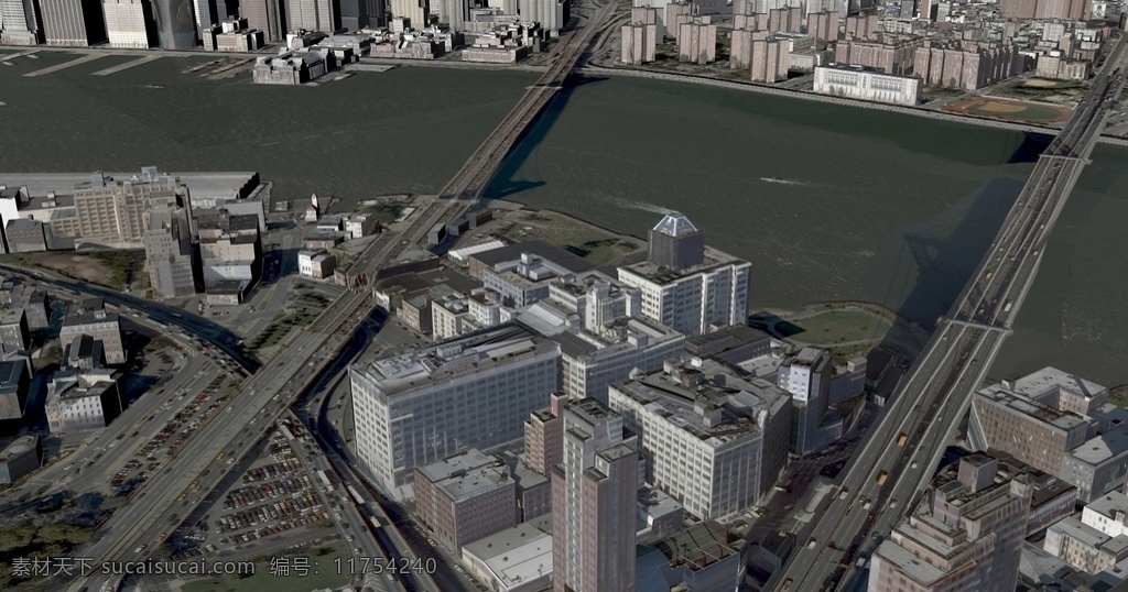 曼哈顿 城市 场景 模型 曼哈顿模型 城市模型 3d 建筑 街道 河流 桥 3d设计 室外模型 c4d