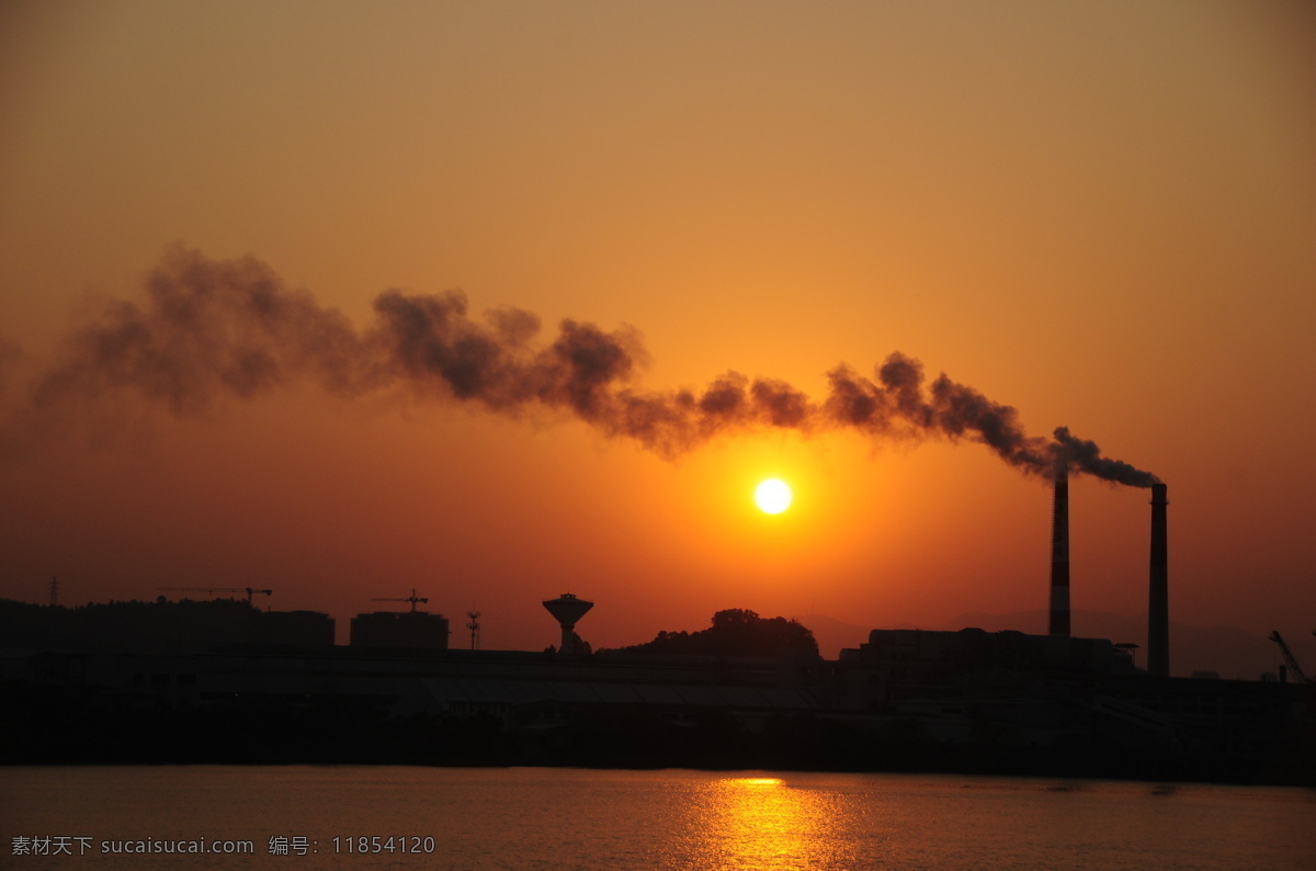 工业城市 烟囱 夕阳 城市 西江 污染 现代科技 工业生产