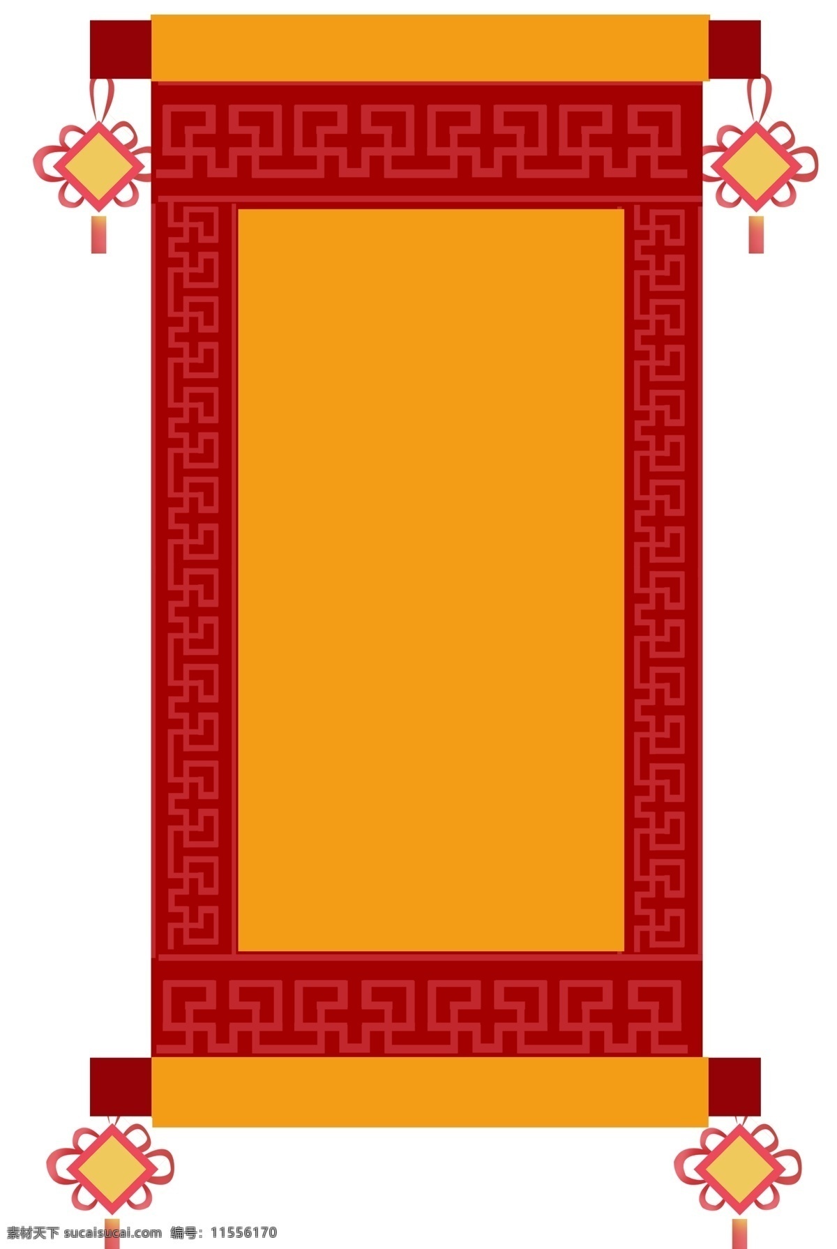 复古 中式 卷轴 插画 复古卷轴 中式卷轴 卷轴边框 红色花纹 中国风 精美 中国结装饰 卷轴插画