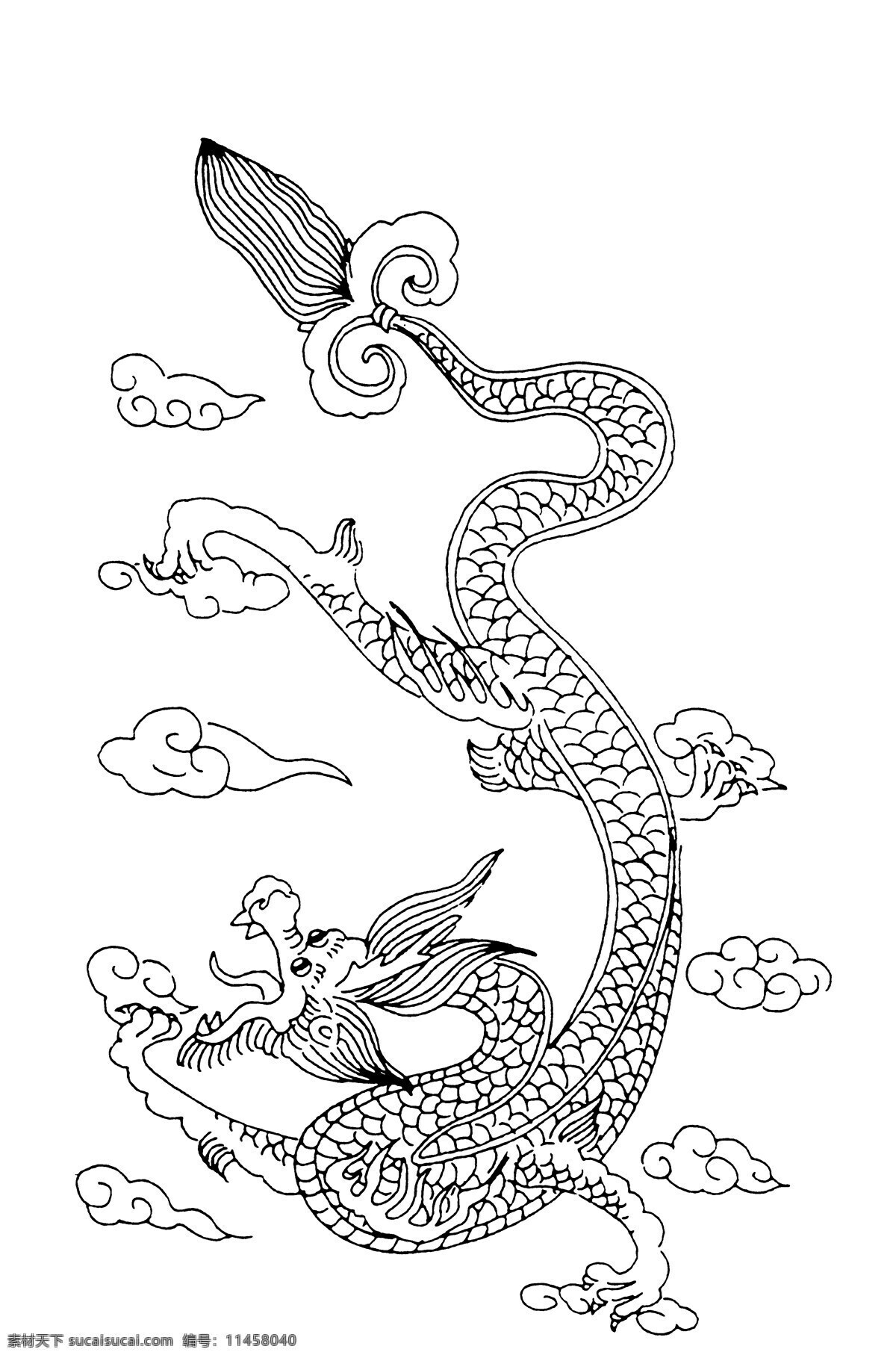 龙凤图案 清代图案 中国 传统 图案 设计素材 龙凤图纹 装饰图案 书画美术 白色