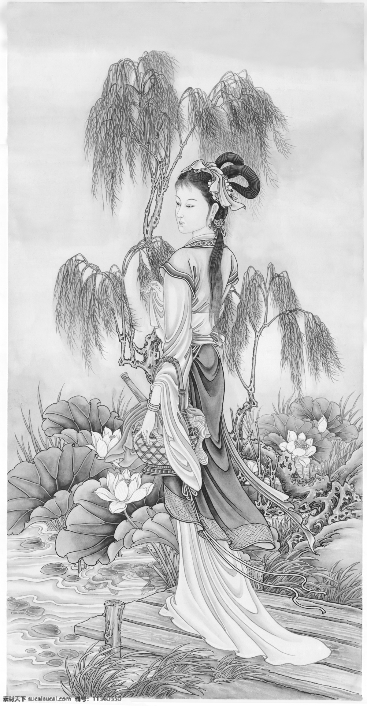 西施浣纱 中国文化 仕女 人物设计 苏绣 苏州 刺绣 打印 底 图 绘画书法 文化艺术