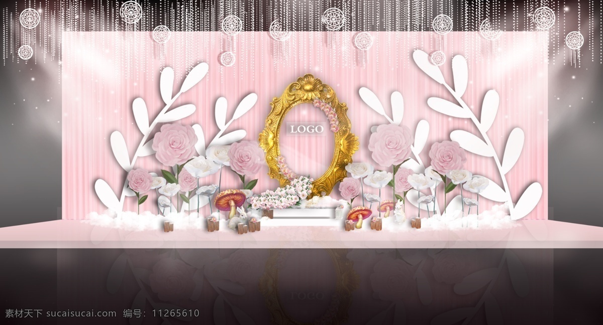 梦幻 唯美 粉色 婚礼 效果图 吊顶婚礼 小兔子 主 舞台