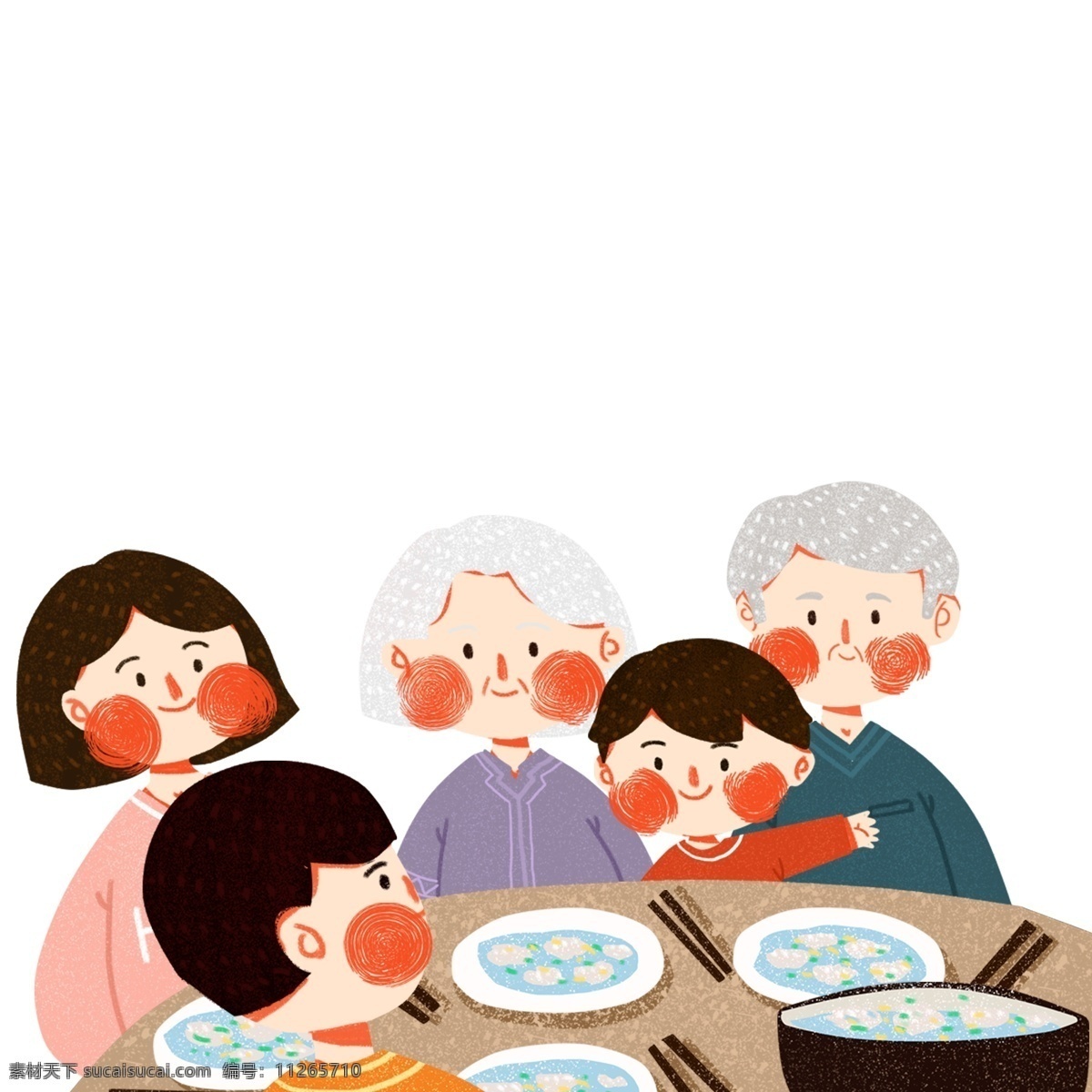 过年 吃 饺子 一家 三口 卡通 扁平化 一家人 插画 春节 手绘 彩色 年夜饭 新春
