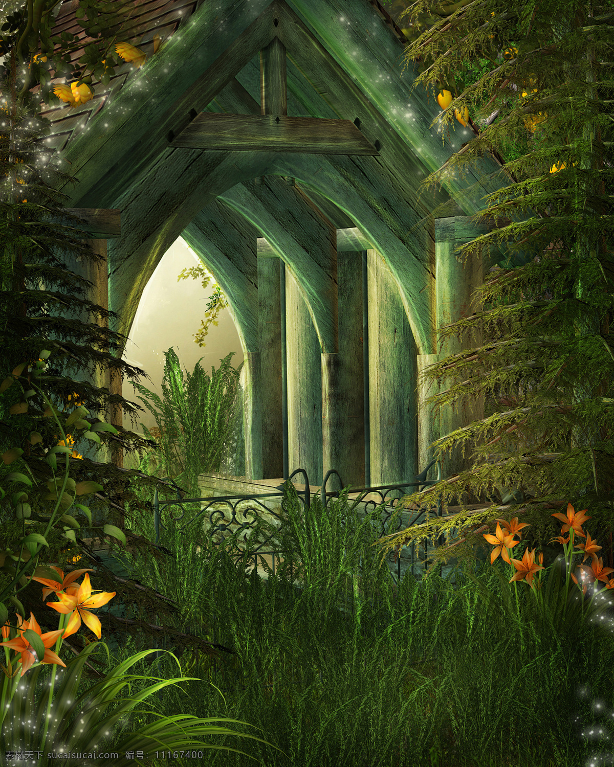梦幻 自然 童话 唯美 大自然 森林 草地 朦胧 鲜花 窗户 窗外 小木屋 山水风景 风景图片
