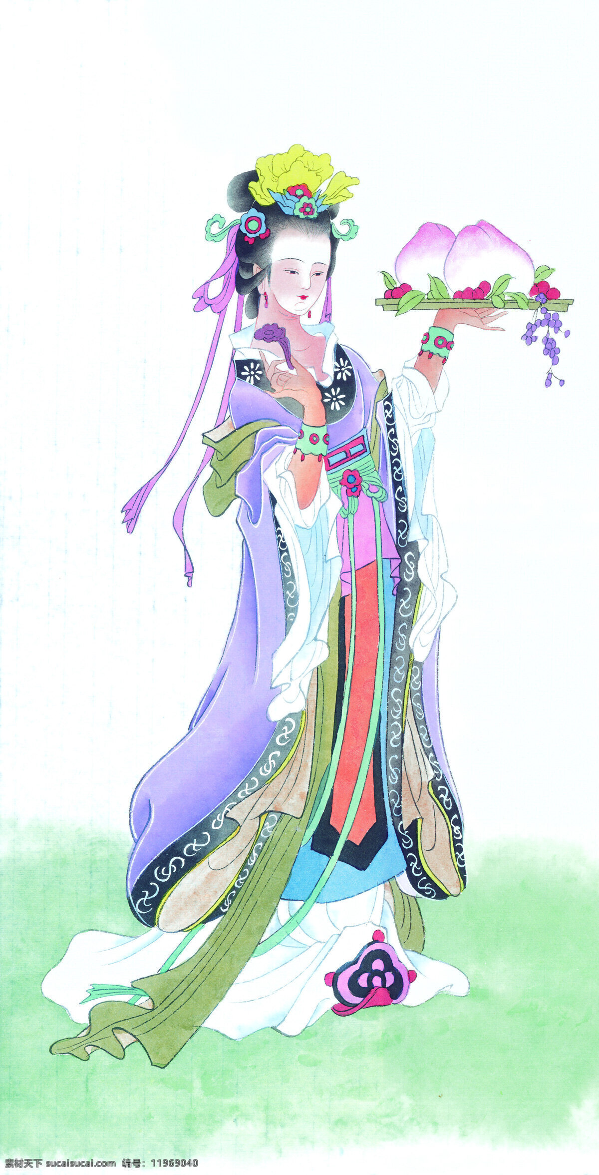 寿桃免费下载 花鸟 绘画 梅花 人物 侍女 寿桃 水墨 仙女 岩石 艺术 中国画 装饰素材 室内装饰用图