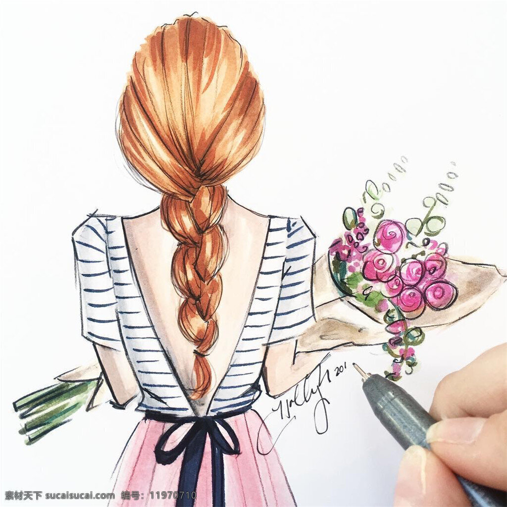 深 v 露 背 女装 设计图 衬衫 短裙 服装效果图 花束 婚纱礼服 女装设计 效果图 晚礼服
