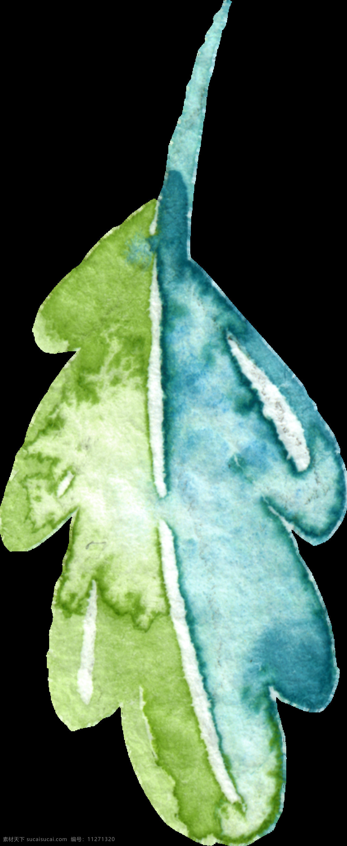 蓝 绿水 叶 卡通 水彩 透明 植物 枝叶 透明素材 免扣素材 装饰图案