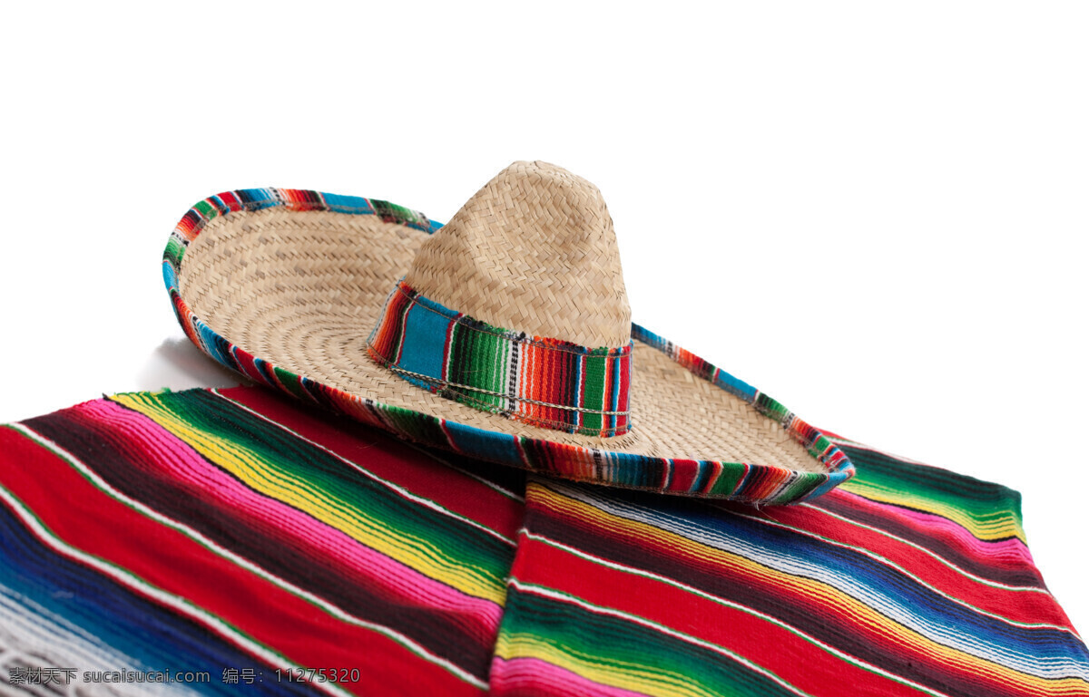 条纹布 上 草帽 墨西哥帽子 花布 帽子摄影 其他类别 生活百科 白色