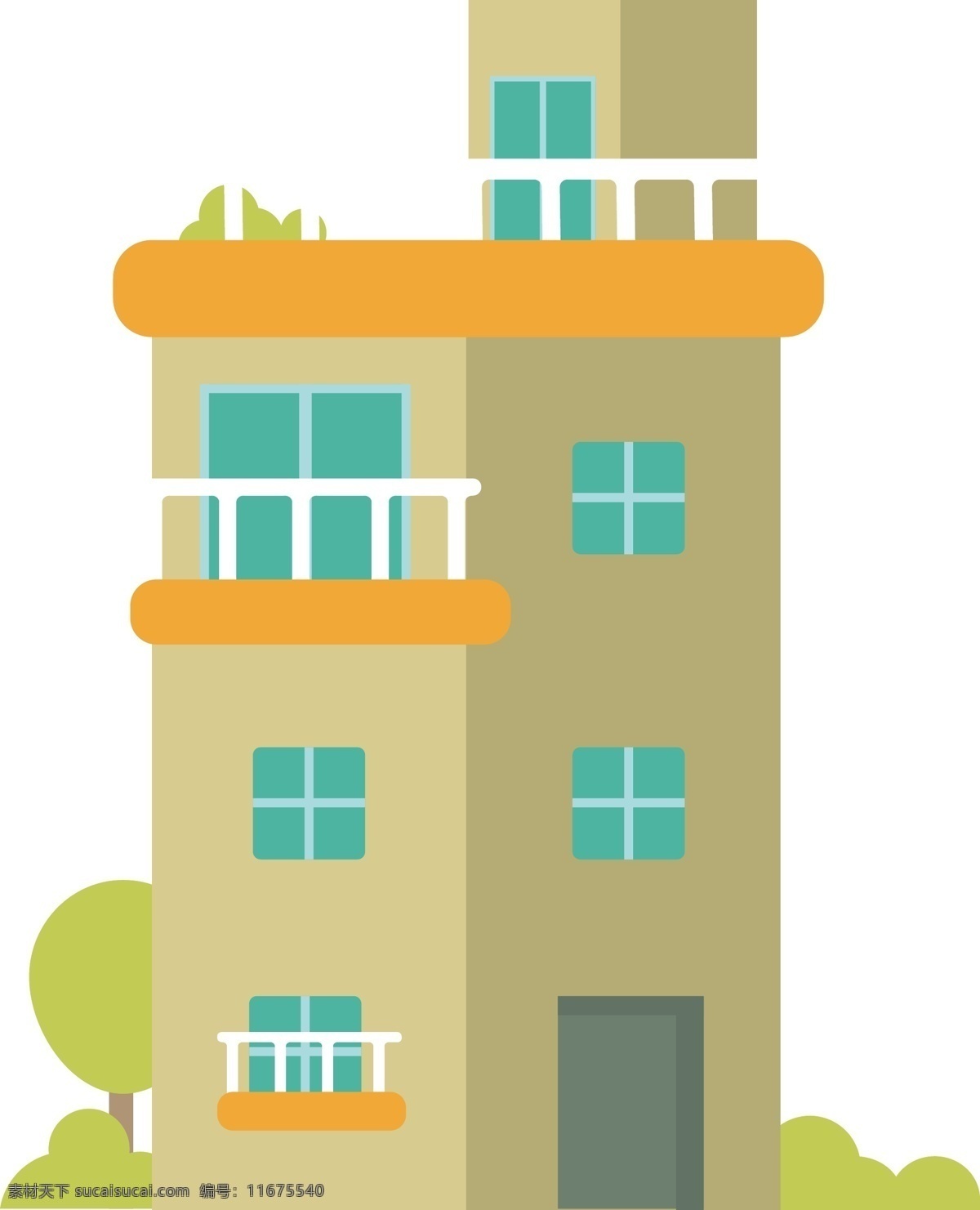 三 层 公寓 小楼 房屋 图标 三层公寓 房子 橙色 撞色 窗户 门 建筑 烟囱 房子图标 矢量 矢量房屋 绿化 植物