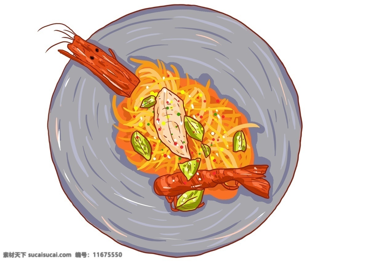 手绘 卡通 插 画意 美食 可爱 意大利面 食物 海报配图 插画
