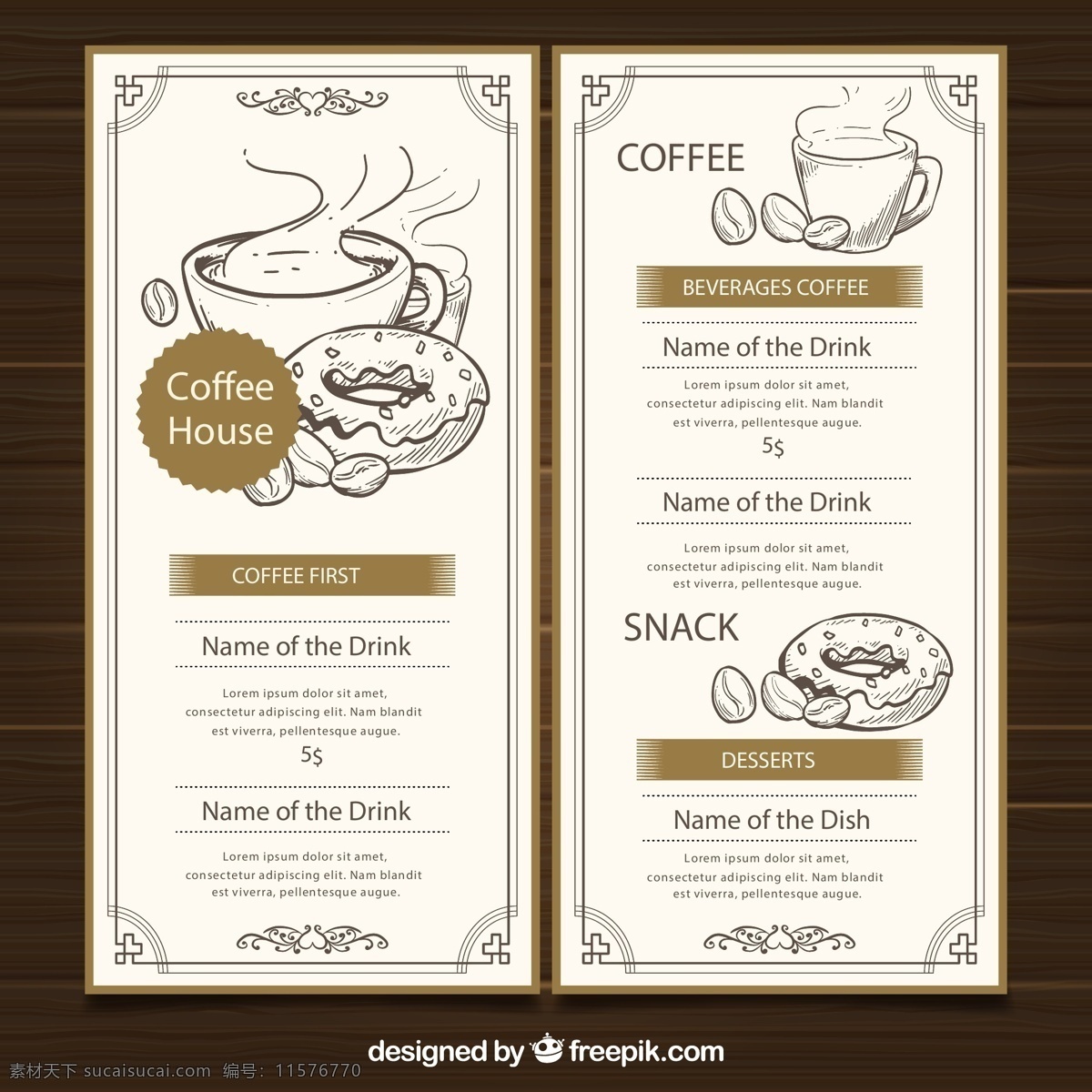 手绘 咖啡屋 菜单 咖啡 甜甜圈 甜点 源文件 矢量 高清图片