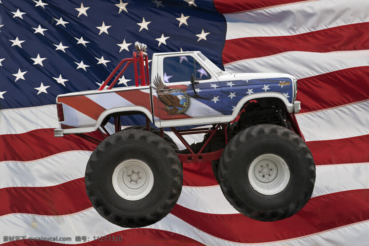 美国 国旗 越野车 小车 汽车 车辆 交通工具 汽车图片 现代科技