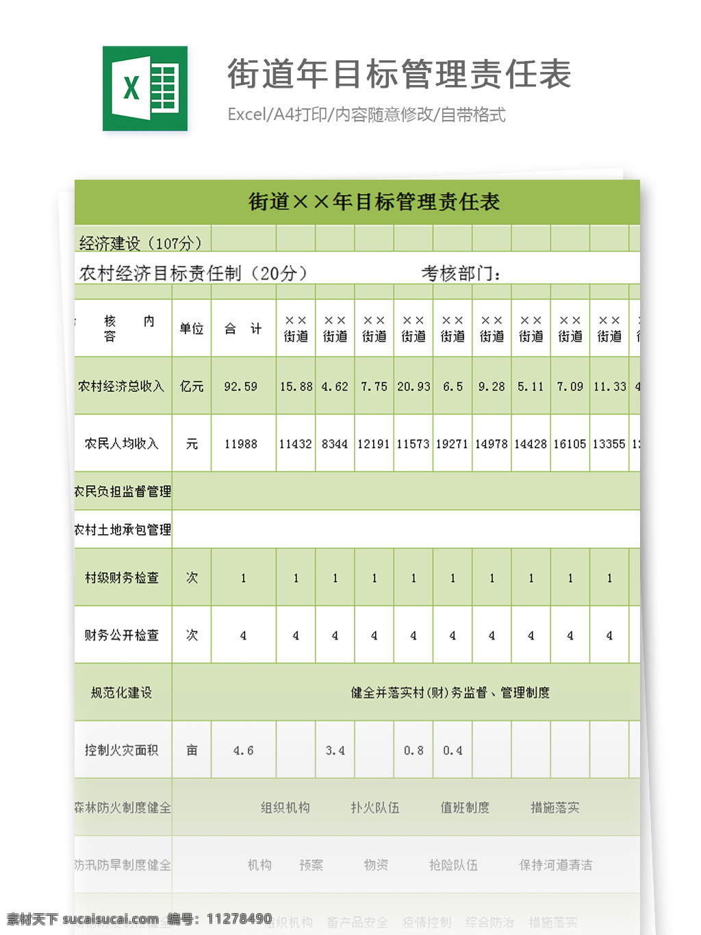 街道 年 目标管理 责任 表 excel 模板 表格模板 图表 表格设计 表格