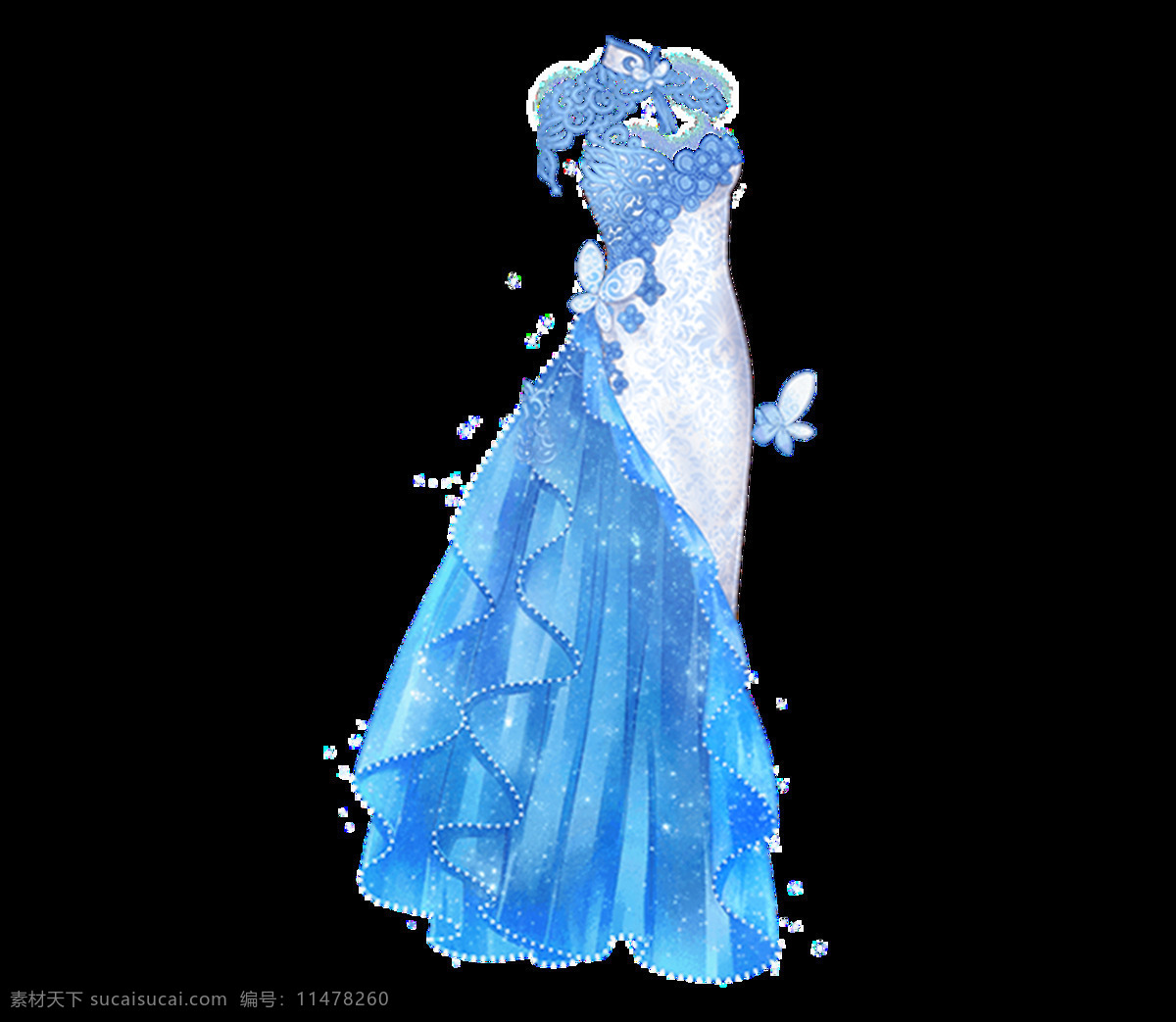 中式 蓝色 礼服 元素 png元素 服饰设计 海报 免抠元素 透明元素