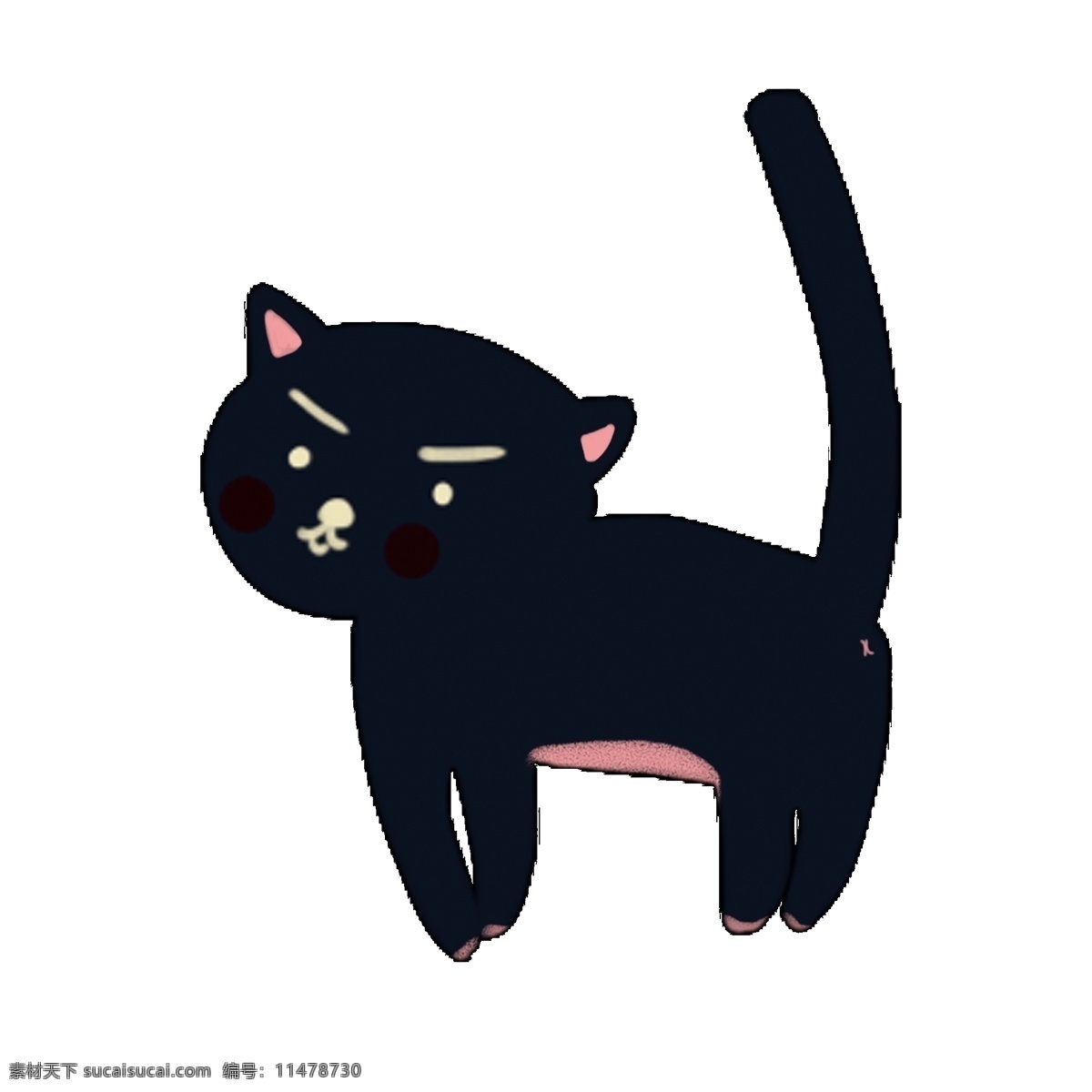 只 黑色 小猫 卡通 元素 可爱 手绘