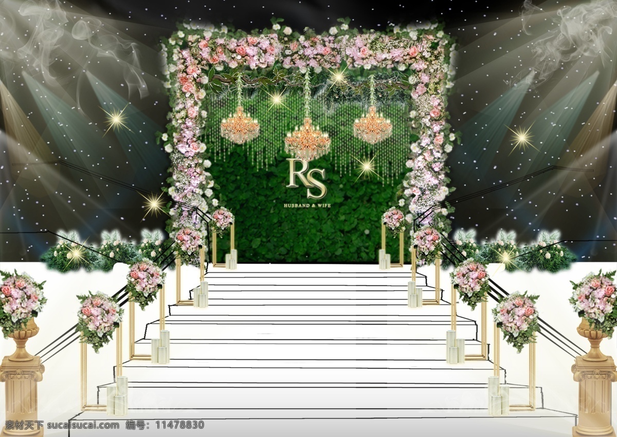 森 系 婚礼 楼梯 展示区 效果图 森系婚礼 宫廷风 主题婚礼 定制婚礼 婚礼效果图