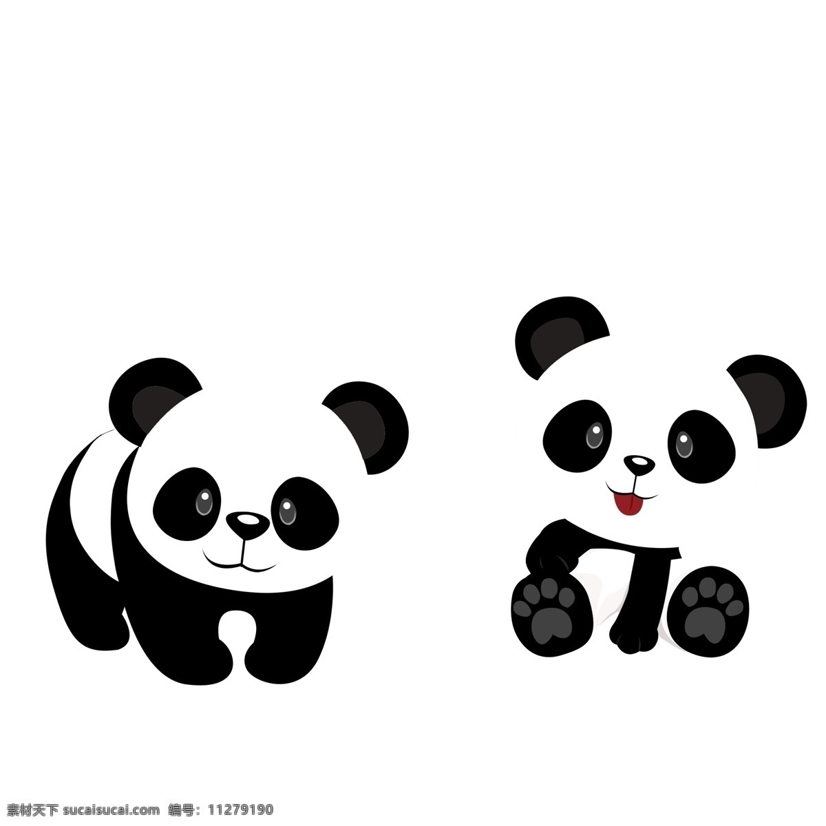 卡通 可爱 两 只 小熊猫 商用 元素 熊猫 动物 国宝 呆萌