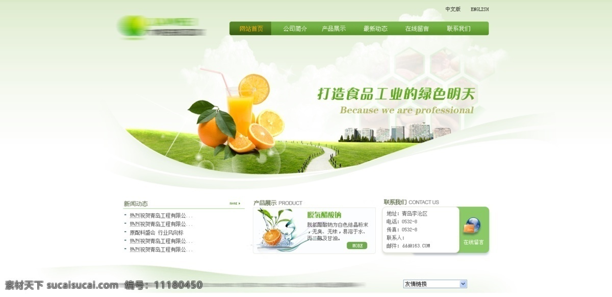 橙子 橙汁 绿色网站模板 网页设计 白色
