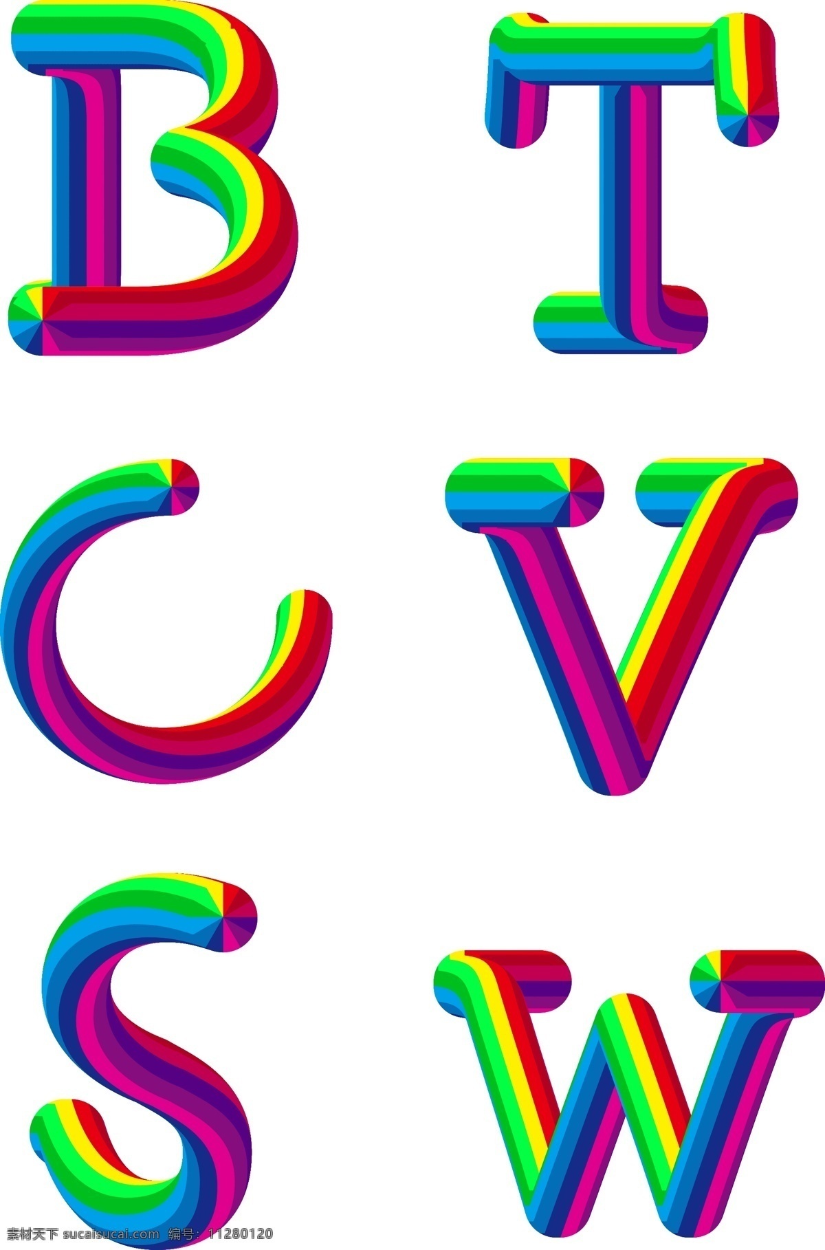 简约 彩虹 糖 字母 元素 彩虹字母 彩虹糖字母 线性字母 字母元素 彩色字母