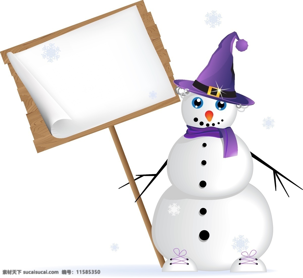 雪人 卡通 招牌 插画 冬季 积雪 卡片 圣诞节 矢量素材 雪花 节日素材