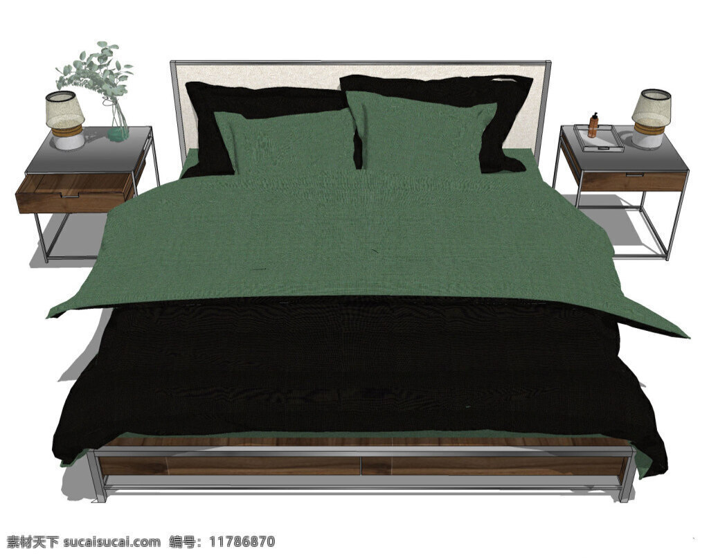 家居 床铺 su 模型 综合 效果图 深色 绿色 黑色 3d模型 模型效果 床铺效果图 综合模型