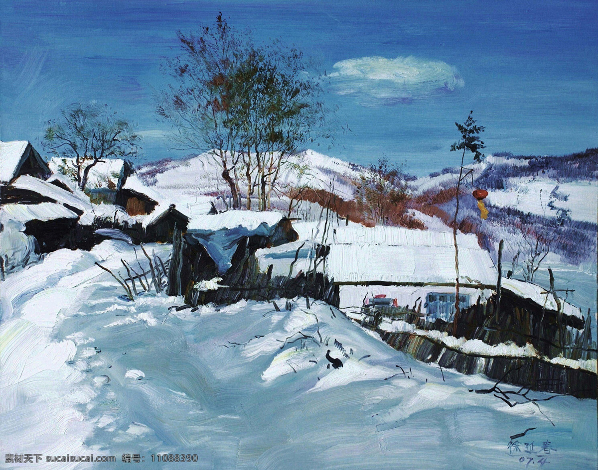 徐延春油画东北乡村雪景素材图片下载-素材编号11088390-素材天下图库