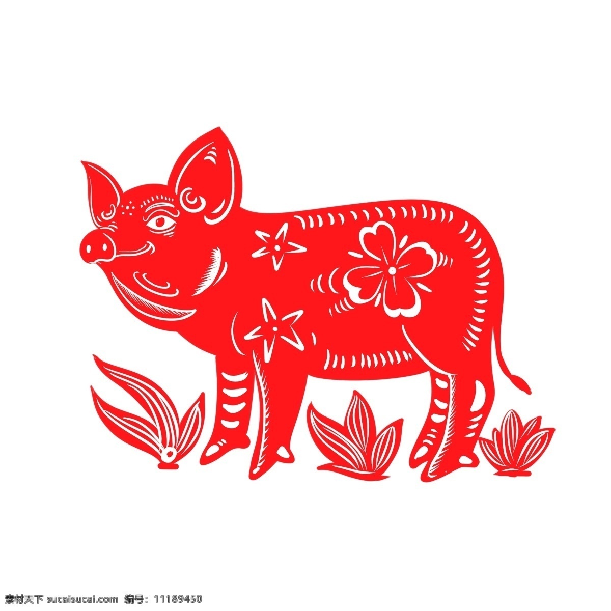 2019 春节 猪年 剪纸 生肖 猪 红色 喜庆 原创 商用 中国风 传统节日 2019年