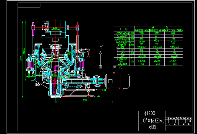 圆锥 破碎机 总图 cad 图纸 dwg文件 工程设备 破碎机图纸 cad素材