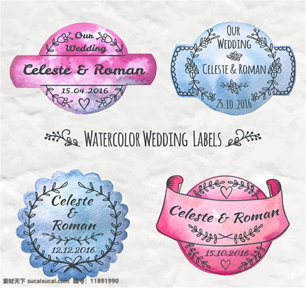 水彩 绘 婚礼 标签 彩绘 矢量 婚礼标签 标签设计 标签下载 彩色标签 促销标签