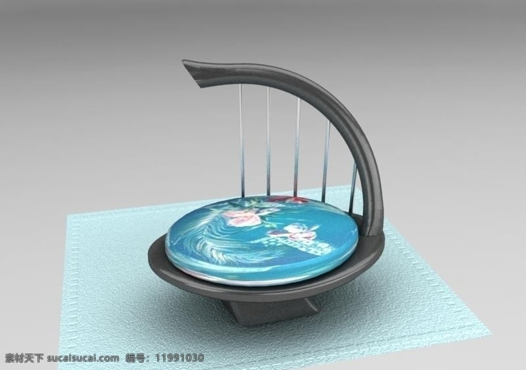 箜篌椅 箜篌 蓝色 古典 中国元素 花纹 乐器 3d max 家具设计 模型 其他模型 3d设计模型 源文件