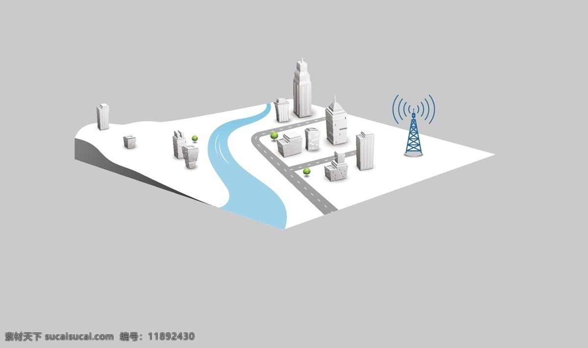 城市模型 城市 模型 生态 地形 通讯 矢量都市 灰色