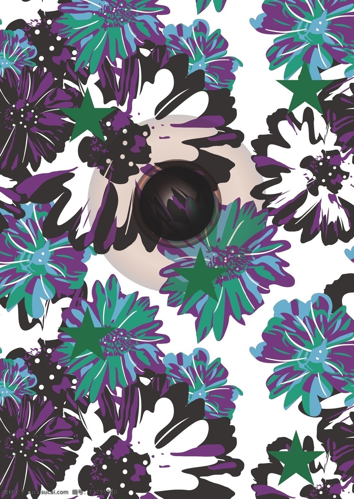 抽象 花朵 黑色 几何 绿色 矢量图 五角星 紫色 花纹花边
