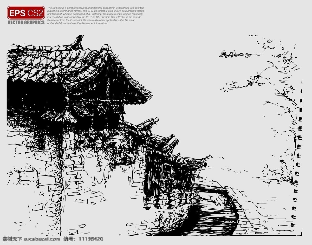 古代建筑 素描画 底纹背景 房子 复古房子 建筑 矢量房子 素描 矢量图 建筑家居