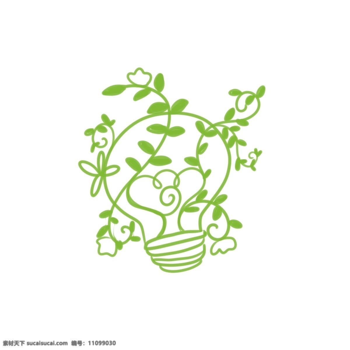 环保 绿色 藤蔓 灯泡 卡通 可爱 萌系 简约风格 小清新 创意 动漫 二次元 保护地球 植物