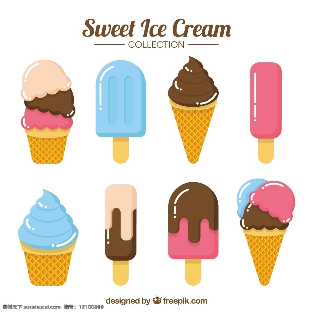 美味 口味 冰淇淋 选择 平 采购产品食物 夏天 颜色 平坦 冰 甜的 平坦的设计 甜点 奶油 吃 季节 锥 味道 有色的 冷却